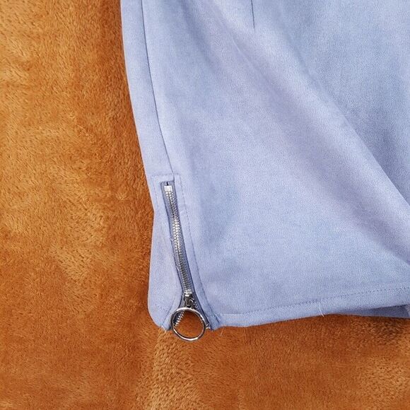 SEEK THE LABEL Womens Skirt Small Gray Mini Zip Front Stretch Faux Suede - Picture 5 of 10